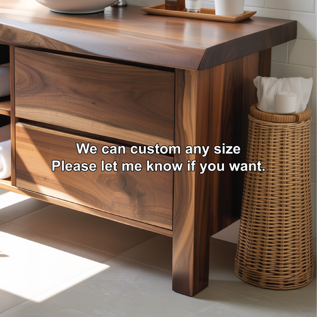 Handcrafted Solid Wood Bathroom Vanity with Live-Edge Countertop and Modern Open Shelf Storage