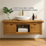 Handcrafted Solid Wood Floating Vanity with Minimalist Design and Dual Drawer Bathroom Storage