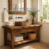 Handcrafted Solid Wood Bathroom Vanity with Rustic Live Edge Design and Modern Farmhouse Charm