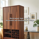 Handcrafted Solid Wood Dining Cabinet with Wine Rack, Tall Double Doors and Storage Drawers