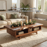 Handcrafted Solid Wood Coffee Table with Live Edge Top and Open Storage for Cozy Living Rooms