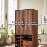 Handcrafted Solid Wood Dining Cabinet with Wine Storage Grid, Drawers and Tall Double Doors