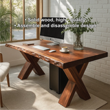 Handcrafted Solid Wood Work Desk – Live Edge Office Table with X-Leg Base and Natural Finish