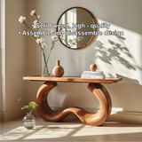 Handcrafted Solid Wood Console Table with Artistic Curved Base and Modern Minimalist Design