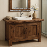 Rustic Handcrafted Solid Wood Bathroom Vanity with Natural Live Edge Top and Double Doors