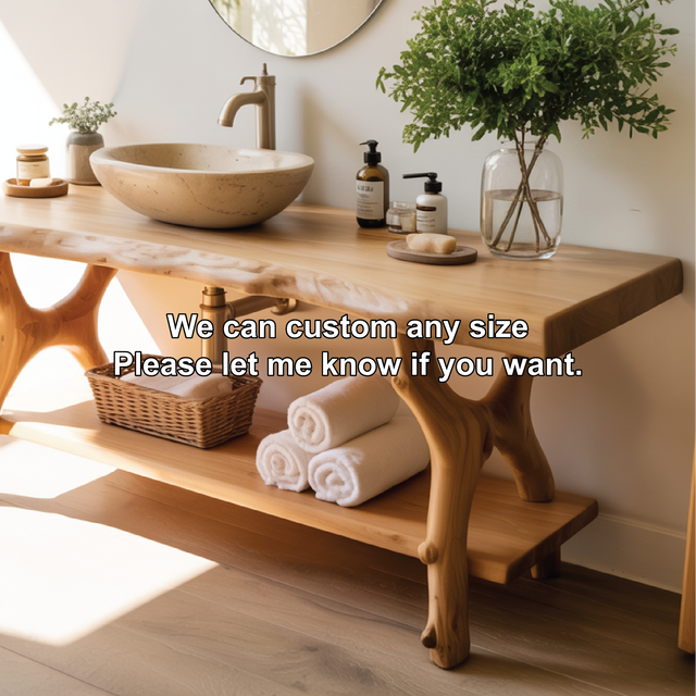 Solid Wood Bathroom Vanity with Natural Live Edge Design – Handcrafted Luxury Sink Console