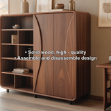 Handcrafted Solid Wood Dining Cabinet with Open Shelves and Curved Door Design for Modern Homes