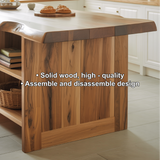 Handcrafted Solid Wood Kitchen Island with Live-Edge Top and Open Storage Shelves