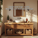 Handcrafted Solid Wood Bathroom Vanity with Live Edge Countertop and Natural Rustic Finish