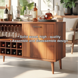 Handcrafted Solid Wood Dining Cabinet with Wine Rack and Hanging Glass Storage