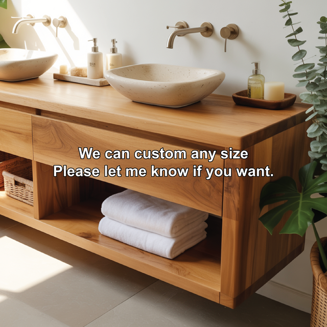 Floating solid wood vanity with double sinks – handcrafted bathroom furniture for modern homes