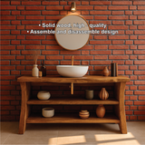 Handcrafted Solid Wood Bathroom Vanity with Live Edge Design and Double Open Storage Shelves