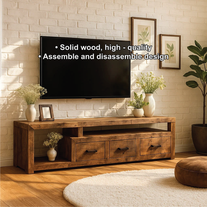 Handcrafted Solid Wood Rustic TV Stand – Farmhouse Style Media Console with Storage Drawers