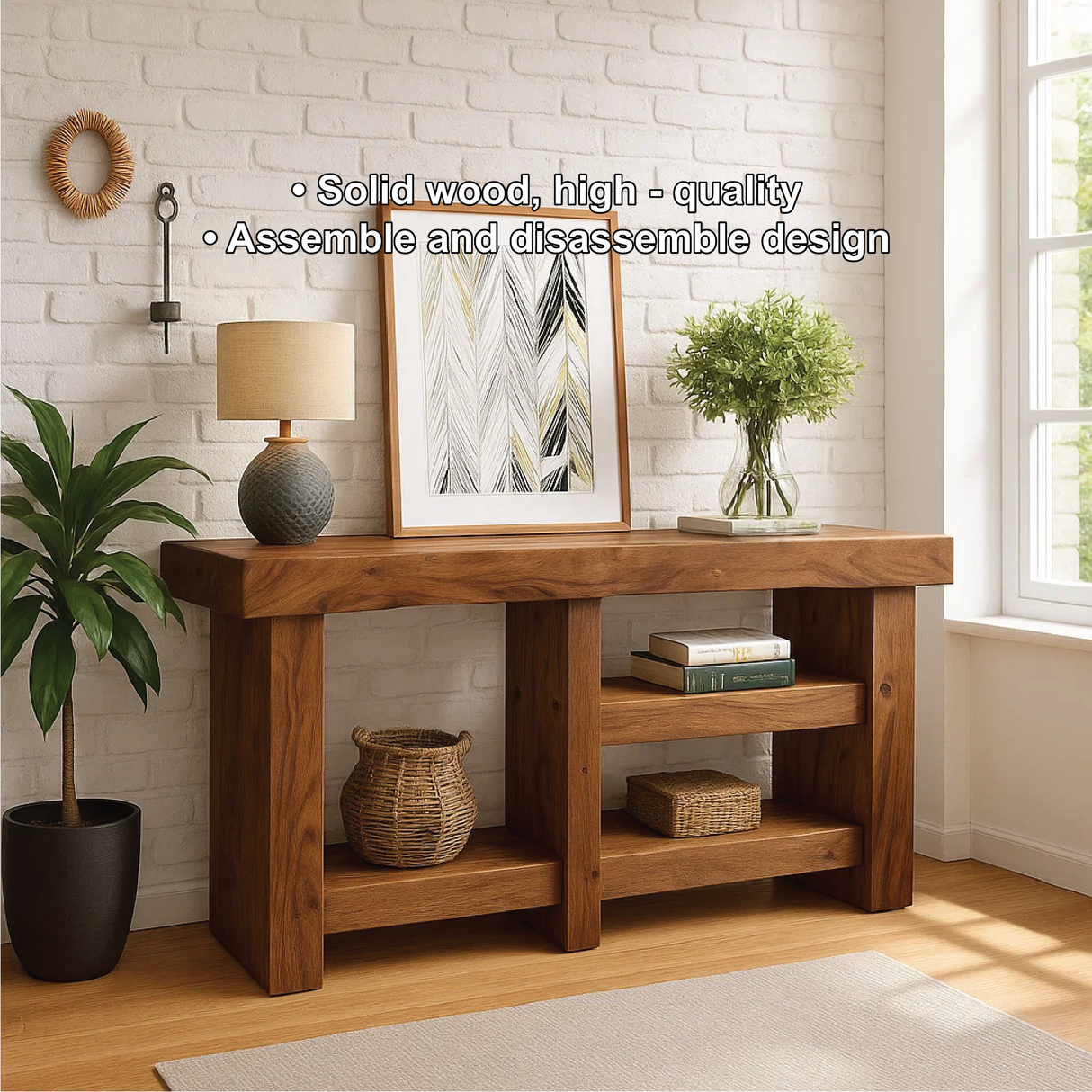 Handcrafted Solid Wood Console Table with Modern Rustic Design for Entryway or Living Room