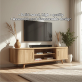 Handcrafted Solid Wood TV Stand with Rounded Corners and Natural Oak Finish for Modern Homes