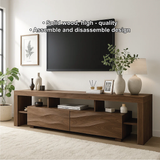 Handcrafted Solid Wood TV Stand – Modern Double-Layer Media Console with Wavy Drawer Design