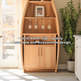Handcrafted Solid Wood Boat-Shaped Dining Cabinet with Glass Rack and Lower Storage Doors