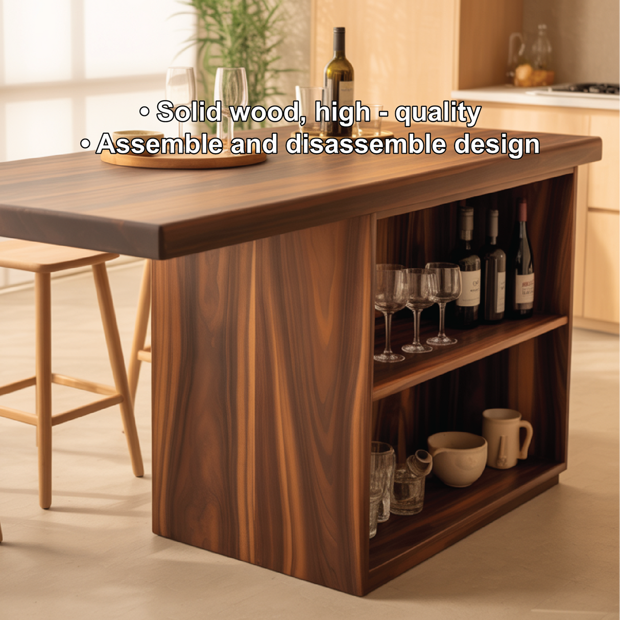 Handcrafted Solid Wood Dining Table with Open Storage and Smooth Rich Grain for Modern Kitchens