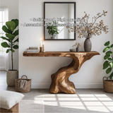 Handcrafted Solid Wood Console Table with Organic Sculpted Base and Natural Live Edge Design