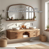 Handcrafted Solid Wood Floating Double Sink Vanity with Drawers and Natural Finish for Bathroom