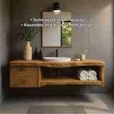 Handcrafted Solid Wood Floating Vanity with Natural Live Edge Design and Modern Minimalist Style