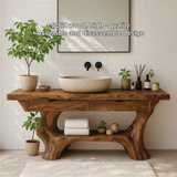 Handcrafted Solid Wood Vanity with Organic Curved Base and Natural Live Edge Design