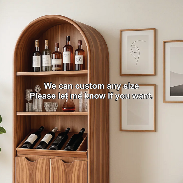 Solid Wood Arched Wine Storage Cabinet with Display Shelves and Bottle Organizer