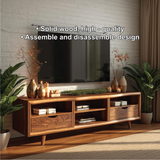 Handcrafted Solid Wood TV Stand with Mid-Century Modern Design and Natural Walnut Finish