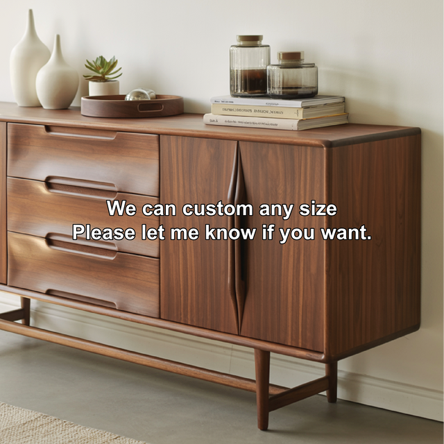Handcrafted Solid Wood Dining Storage Sideboard with Sculpted Handles and Mid-Century Design