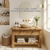 Handcrafted Solid Wood Bathroom Vanity with Double Drawers and Shelf for Natural Modern Homes