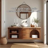 Handcrafted Solid Wood Floating Vanity with Arched Shelves and Contemporary Natural Finish