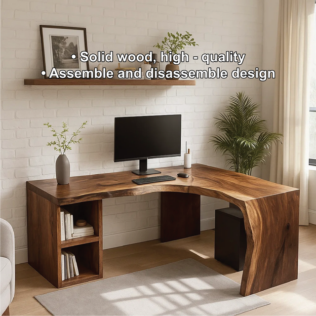 Handcrafted Solid Wood L-Shaped Work Desk – Live Edge Office Table with Modern Organic Design
