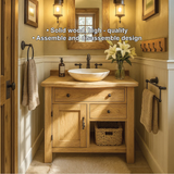 Handcrafted Solid Wood Bathroom Vanity with Drawer and Cabinet Storage in Natural Wood Finish