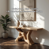 Handcrafted Solid Wood Console Table with Artistic Twisted Base and Natural Light Finish Design