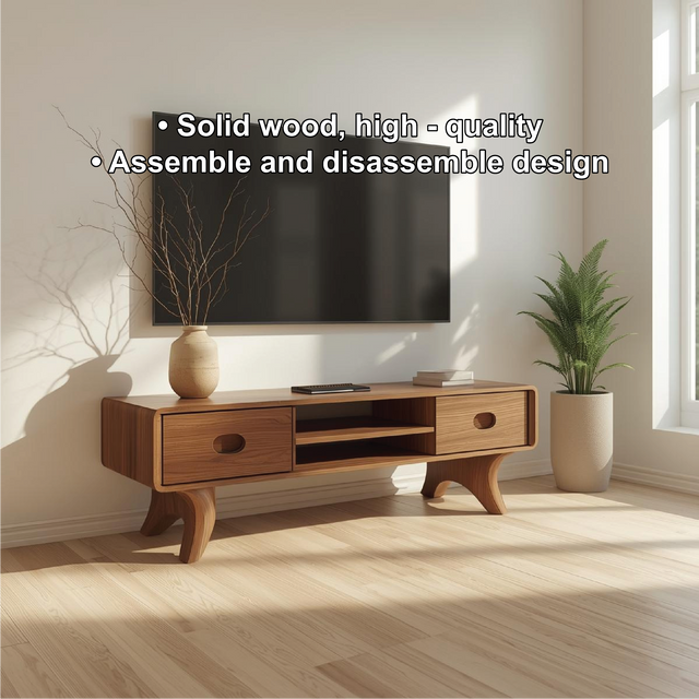 Handcrafted Solid Wood TV Stand with Rounded Edges and Retro Legs in Natural Walnut Finish