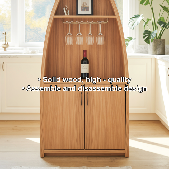 Handcrafted Solid Wood Dining Cabinet with Boat-Shaped Design, Glass Holder and Lower Storage