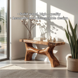 Handcrafted Solid Wood Console Table with Sculptural Base and Natural Live Edge Design