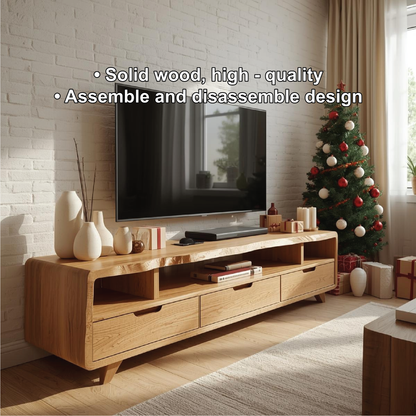 Handcrafted Solid Wood TV Stand with Curved Edges and Storage Drawers for Scandinavian Interiors
