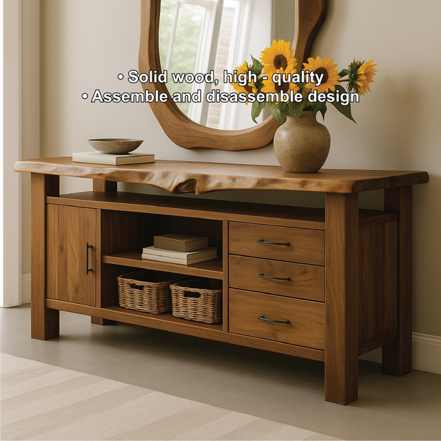 Handcrafted Solid Wood Console Table with Live Edge Top and Storage Drawers for Modern Interiors