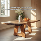 Handcrafted Live Edge Solid Wood Dining Table – Natural Slab Kitchen Table with Modern Base