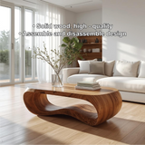 Handcrafted Solid Wood Coffee Table with Modern Curved Design and Natural Smooth Finish