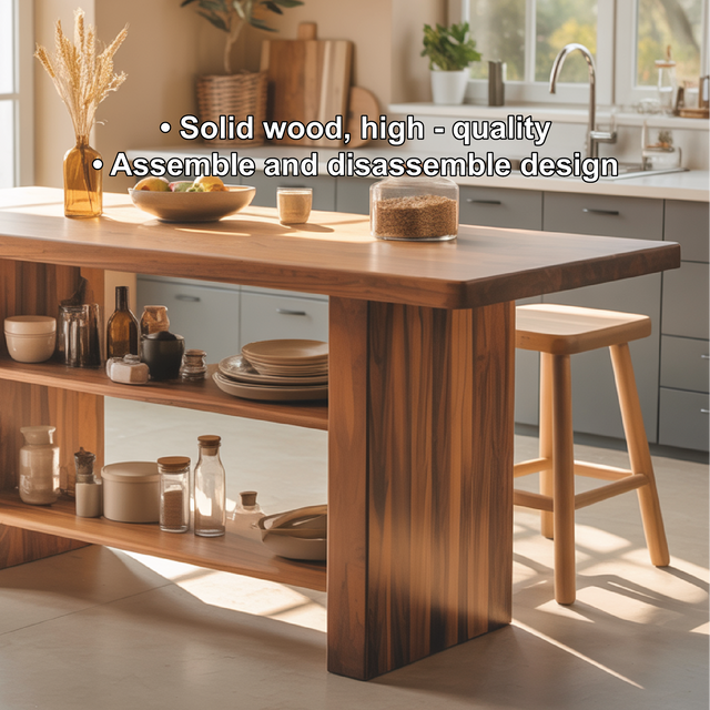 Handcrafted Solid Wood Dining Table with Built-In Storage Shelves for Modern Kitchen Spaces