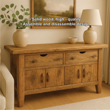 Handcrafted Solid Wood Console Table with Drawers and Cabinets for Rustic Modern Living Spaces