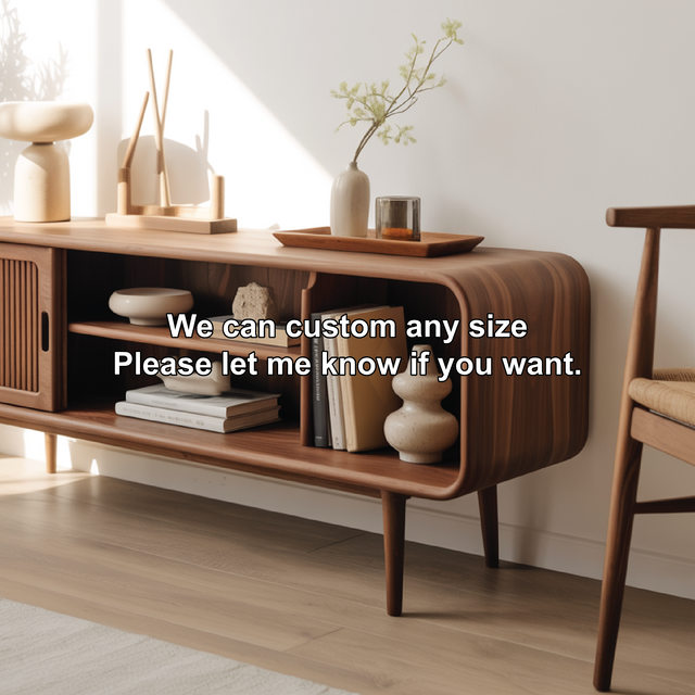 Solid Wood Console Table with Sliding Door – Handcrafted Mid-Century Storage & Display Shelf