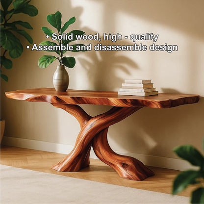 Handcrafted Solid Wood Tree Console Table with Twisted Base Design for Natural Modern Interiors