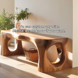 Handcrafted Solid Wood Entryway Bench with Sculpted Organic Cutout Base and Smooth Finish