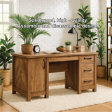 Handcrafted Solid Wood Office Desk – Rustic Work Table with Drawers and Natural Walnut Finish