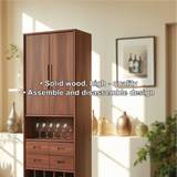 Handcrafted Solid Wood Dining Cabinet with Tall Doors, Wine Storage Grid and Four Drawers