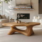 Handcrafted Solid Wood Coffee Table with Smooth Organic Form and Contemporary Sculptural Base