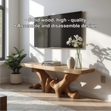 Handcrafted Solid Wood TV Stand with Organic Root Design and Natural Finish for Modern Interiors
